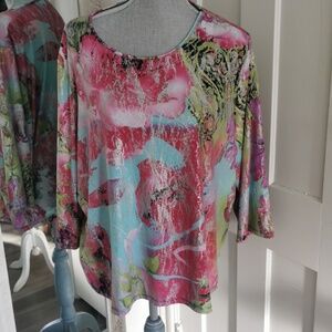 Tanjay artsy watercolor cottagecore vibrantfloral print long sleeve top. Size 20